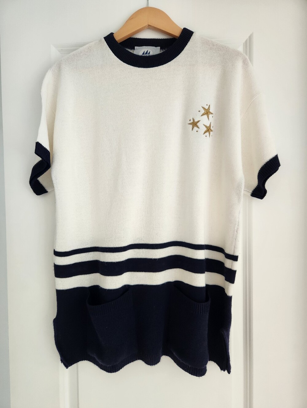 Vintage Bay Point Threads Americana Sailor Knit T-shirt White And Navy Large